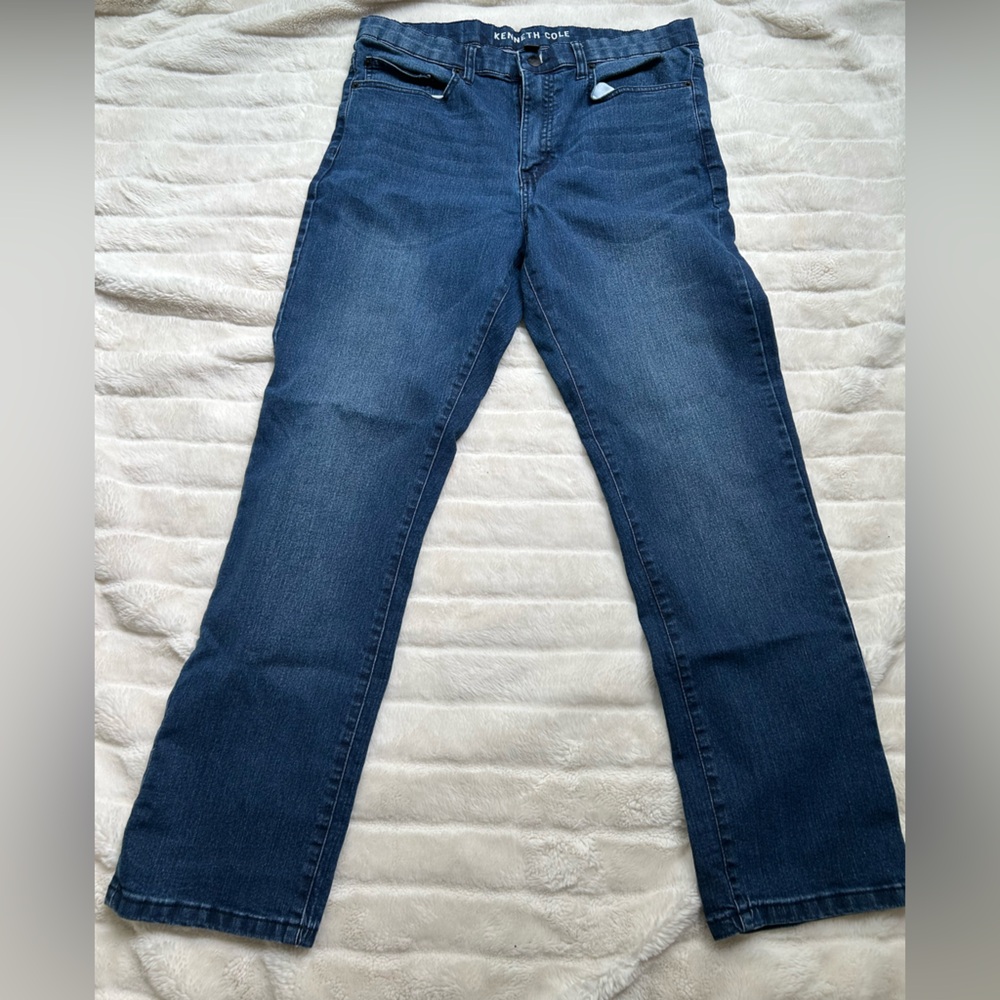 Kenneth Cole Blue Straight Leg Men’s Jeans with Classic Denim Style, Size 34/30